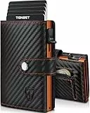 TENBST Geldbörse Herren mit Münzfach & RFID Schutz, Slim Wallet Kartenetui für 10 Kreditkarten, Portmonee Geldbeutel Herren, Kreditkartenetui Klein - S(Orange- schwarz)