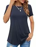 Beluring Longshirt Damen Lässig Kurzarm Oberteile Sommer Rundhals T-Shirts Marineblau XXL