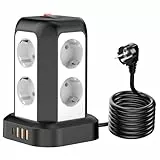 MBQYT Mehrfachsteckdose Überspannungsschutz 2200W 10A, 8 Fach Steckdosenleiste 4 USB Mehrfachstecker, Steckerleiste mit 1.8M Verlängerungskabel, Steckdosenturm Verteilersteckdose für Zuhause