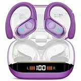 Qecnato Bluetooth Kopfhörer Sport, 75H, In Ear Kopfhörer Kabellos Bluetooth 5.4, HiFi Stereo, Ohrhörer mit 4 HD ENC Mic, LED Anzeige, IP7 Wasserdicht Wireless Headset mit Ohrhaken, Hellviolett