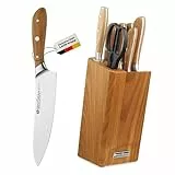 GROSSMAN Niagara Messerblock 7-teilig – Karbonisiertes Eschenholz in Ockerbraun – Küchenmesser Set aus deutschem Edelstahl – rutschfester Messerhalter – edles Design für jede Küche