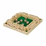 Relaxdays Shut The Box 10er, Reisespiel für 2 bis 4 Spieler, Spielbrett mit 8 Würfeln, Klappenspiel, Holz, natur/grün