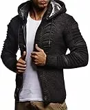 Leif Nelson Strickjacke Herren mit Kapuze & Reißverschluss (Schwarz, Größe M) - Strick Sweatjacke Männer Cardigan für Winter & Sommer