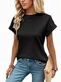 GLEENOD T-Shirt Damen Casual Rundhals Waffelstrick mit tiefer Schulterpartie Tshirt 2025 Frühling Sommer