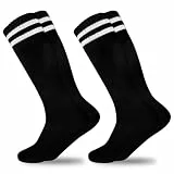 GRPSKCOS Fußball Socken Kinder, 2 Paar Fußball Stutzen Kinder Sport Jungen Mädchen Fussball Socken Kniestrümpfe Kleinkind Streifen Schule Uniform Strümpfe（#3 Schwarz，3-6 Jahre