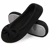 EverFoams Damen Ballerina Hausschuhe Leicht Frottee Baumwolle Memory Foam Geschlossen Pantoffeln, Schwarz, 40/41 EU