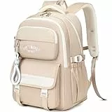KESUDE Schulrucksack Teenager Mädchen Jungen, Rucksack Schule Multi-Tasche Schultasche Damen Wasserdicht Schulranzen Groß School Backpack for Girls Boys mit 15,6' Laptopfach (Khaki)