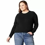 Amazon Essentials Damen Regular-Fit Langarm-Pullover Rundhalsausschnitt, Schwarz, L