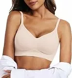 OEAK Push-up-BH für Damen, bequem, ohne Bügel, V-Ausschnitt, nahtloser BH, glatter Büstenhalter, Basic-BH, Hautfarben, small