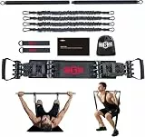 INNSTAR Portable Home Gym, Verstellbares Widerstandsband mit Stange und Kniebeugen-Bändern für Heimtraining, Bankdrücken Brusttrainer Resistance Band Set für Brust, Arm, Beintraining (Men|200LBS)
