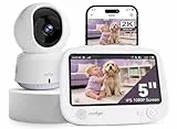 Comfyer 4 Split-Screen Smart Babyphone mit 2K Kamera, 5' HD Display WLAN Kamera Video Babyphone, IR-Nachtsicht, Automatische Verfolgung, Temp Anzeige, Bewegungs/Geräuscherkennung, App Steuern 5050mAh