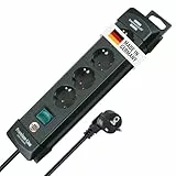 Brennenstuhl Premium-Line Steckdosenleiste 4-Fach (Mehrfachsteckdose mit Schalter und 1,8m Kabel -45° Winkel der Schutzkontakt-Steckdosen, Made in Germany) schwarz