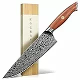 Freelander Damast Küchenmesser 20cm, Scharfes Kochmesser Profi Messer aus Handgeschmiedetem Damaststahl, Damastmesser mit Holzgriff, Geschenk für Männer und Frauen, Gemüse, Fleisch