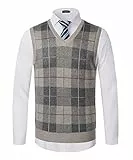 KTWOLEN Herren Pullunder V-Ausschnitt Kariert Pullover Weste Slim Fit Strickweste Winter Wollweste Freizeit Business Ärmellose Strickpullover, F-Khaki, XS