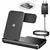 Eddibox 3 In 1 Ladestation für Apple Watch und iPhone, Faltbar 15W Schnelles Apple Ladestation Ladegerät für iPhone 17 16 15 14 13 12 Pro Max/Apple Watch/AirPods - Schwarz
