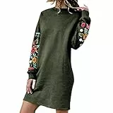 -Blumenstickerei-Winter-Frauen-langes Kleid-Hülsen-beiläufiges Sweatshirt-Frauen-Kleid (A, XXXL)