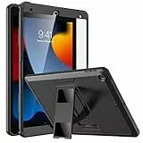MoKo Hülle Kompatibel mit Neu iPad 9. Generation 2021/iPad 8. Generation 10,2 2020/iPad 7. Generation, Stoßfest Schutzhülle mit Ständer Eingebauter Displayschutz Kompatibel mit iPad 10,2 Zoll, Schwarz