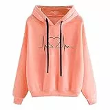 KOG Hoodie für Damen Baumwolle Hoodies Einfarbig Sweatshirt mit Kapuze Warmes Kapuzenpullover Pullover Warme Oberteil Vintage Teenager Mädchen Basic Locker Oberteile Rosa M