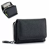 ZhaoCo Kleine Geldbörse Damen mit Münzfach & RFID-Schutz, Echtes Leder Mini Portemonnaie Geldbeutel Kreditkartenetui für Frauen Mädchen - Schwarz