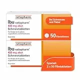 Ibu-ratiopharm® 400 mg akut Schmerztabletten im Sparset 2 x 50 Filmtabletten: Bewährt bei Schmerzen und Fieber. Wirkstoff: Ibuprofen