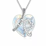 AOBOCO Kette Herz Damen Sterling Silber Ich Liebe Dich für immer Halskette, Hochzeitstag Geburtstagsgeschenk für Frauen Mama Freundin Sie (Weiß-I Love you forever)