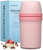 Mitsemmo Müslibecher to Go 600ml+270ml,Joghurtbecher Becher to Go Kinder mit Löffel,Müsli Cup Cornflakes Müslibecher Müslidose Müslischale Frühstücksdose Müslibox Joghurt Box (Rose)