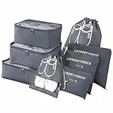 Vicloon Koffer Organizer, 8-in-1-Set Gepäck Organizer, wasserdichte Reise Kleidertaschen umfassen 2 Schuhbeutel, 3 Packwürfel und 3 Aufbewahrungsbeutel, für Kleidung Schuhe Kosmetik - Grau