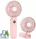 Rintea Handventilator, Tragbarer Mini Ventilator mit 6 Geschwindigkeiten, Faltbarer USB Ventilator, 4000mAh Wiederaufladbar, Leise & Leicht, Ideal für Büro, Reise & Outdoor（Rosa）