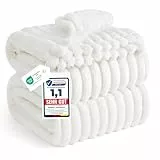 BEDSURE kuscheldecke 220x240 für Zimmer Deko - Tagesdecke, Wolldecke & Fleecedecke, Sofadecke, Weiche Warme Grobe Korddecke für Couch, Geschenke für Frauen, XXL Große Decke, Wollweiß, 220 x 240 cm