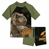 United Labels Jurassic World Badeanzug zweiteilig UV Schutz 30 für Jungen, Grün, 122/128, Bademode Kinder mit Shirt und Badehose, Badebekleidung