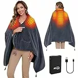 Kintiwe Heizdecke, Elektrische Wärmedecke Heizdecke mit 20000mAh Akku Kabellos, Heizkissen für Nacken und Schulter mit 4 Heizzonen und 3 Temperaturstufen