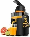 LEBENLANG Saftpresse Elektrisch - Inkl. 2 Kegel & BPA-Frei I Hohe Ergiebigkeit I Zitronenpresse Zitruspresse Orangensaft Elektrische I Orangenpresse Orangensaftpresse Limettenpresse Entsafter