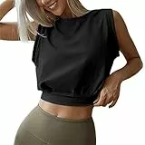 Hanaoops Damen Sporttop Yoga Tank Top Ärmelloses Workout Crop Top Fitness Shirt Running T-Shirts Sommer Trainieren Lässig Oberteile Funktions Shirt