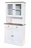 Inter Link – Vitrinenschrank – Buffet-Schrank – Esszimmerschrank – Geschirrschrank - Laudhausstil – Massivholz FSC – 4 Türen – 2 Schubladen – Westerland - 5.2, Weiss / Sepia
