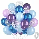 Luftballons Blau Lila, 30 Stück Metallic Blau Lavendel Luftballon Set, Silber Konfetti Ballons, Schneeflocke Helium Ballon für Geburtstag Hochzeit Jugendweihe Verlobung Mädchen Babyparty Brautparty