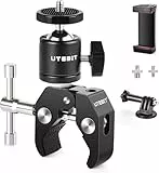 UTEBIT Super Klemme Stativ Gelenk-Kugelkopf Blitzschuh-Stativkopf mit 1/4 3/8' Gewindeadapter, Handyclip und Gopro-Adapter für Kameras, Blitze, Stative, LCD/DV-Monitore, LED-Leuchten