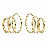 PURELEI® Echo Ohrring Set (Gold, Silber, Rosegold), Set aus wasserfesten Creolen für Damen, 3 Paar Creolen aus Edelstahl, Geschenk für Frauen, Verschiedene Größen (Gold)