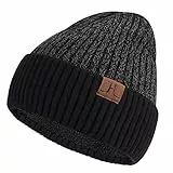 ZASFOU Winter Strickmütze für Herren Damen mit Fleece gefüttert, Warme Weiche Slouchy Mütze Herren, Unisex Totenkopfmütze mit gerollter Manschette bei kaltem Wetter