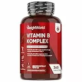 Vitamin B Komplex - 1 Jahr Vorrat - 365 Vitamin B Tabletten - Alle 8 B Vitamin B12, B1, B2, B3, B5, B6, B7, B9 - Mit Vitamin C (Ascorbinsäure), Biotin, Folsäure - Vegane B Complex - WeightWorld