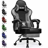 minnouat Gaming Stuhl Ergonomischer mit Fußstütze, Gaming Chair 150 kg Belastbarkeit, Gamer Stuhl aus Kunstleder, Höhenverstellbarer PC Zockerstuhl Bürostuhl für Jugendliche Erwachsene, Grau