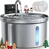 FEELNEEDY 3,5L Katzenbrunnen Edelstahl Kabellos mit Sensor, Trinkbrunnen für Katze mit Akku 4000mAh Katzen Batteriebetrieben Wasserbrunnen Super Leise mit 3 Filter (Edelstahl)