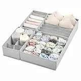 Vtopmart 4er-Set Schubladenorganizer, 6+7+8+24 Fächer | Schubladenteiler für Socken, BHs, Schals, Krawatten | Vliesstoff Aufbewahrungsboxen für Kleiderschrank, Kinderzimmer