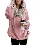 Hoodie Damen Oversize Fleecejacke Teddy Pullover Teddyjacke Pulli Teddy Fleece Sweatshirt Kapuzenpullover Kapuzenpulli Warm Langarm Lose Winter Tops Oberteile Casual mit Tasche (Rosa, S)