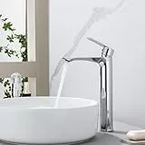 HOMELODY Wasserhahn Bad Hoch Chrom - Bleifrei Waschtischarmatur mit Auslauf Höhe 250 mm - Einhebelmischer Mischbatterie für Aufsatzbecken - Armatur für Waschbecken Waschtisch Badezimmer