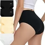 IceReco Unterhosen Damen Bauchweg Unterhose Damen Baumwolle Unterwäsche Frauen Set 5er Pack High Waist Slip Sportunterwäsche Schlüpfer Panties Briefs Underwear Stretch Weich Schwarz Weiß Hautfarben L