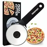 FENGYUEY Pizzaschneider [Original] - Pizzaroller Edelstahl, Pizzarad Profi, Pizza Cutter | Rutschfester Silikongriff, Klinge mit Schutzhülle, Spülmaschinenfest | Schwarz