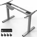 Homall Höhenverstellbarer Schreibtisch Elektrisch Gestell mit 2 Motoren, Elektrisch Schreibtisch bis 100KG, 2-Fach-Teleskop, Tischgestell mit Memory-Steuerung, Kollisionschutz Funktion, Grau