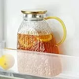 Baffect Wasserkrug, 1.8L/63oz Karaffe Glas mit Deckel Kühlschranktür, Hoch Borosilikatglas Karaffe Krug für heiße oder kalte hausgemachte Getränke(Gletscher-Textur)