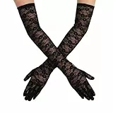 Lusofie Schwarze Spitze Handschuhe Lang für Damen Elegant Tee Party Lang Spitzenhandschuhe Schwarz 1920er Jahre Verlobungskleid Party Tanz Oper Halloween Schwarz Handschuhe für Damen