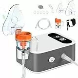 Sentasi Inhaliergerät für Erwachsene mit LED Digitalanzeige Leises Vernebler inhalationsgerät Kompressor Kinder Baby, Elektrische inhalator mit Mundstück Maske (Weißgrau)